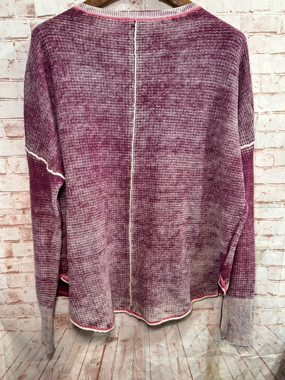 Sundance Gentry Waffle Knit Henley Thermal Top Size Small Mineral Washed Magenta - Picture 6 of 6